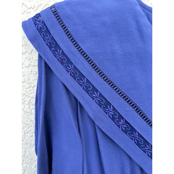 VTG Karin Stevens Blue Yoke Collar Dress  Size 8 Nautical Button Midi Pleated - Picture 3 of 10